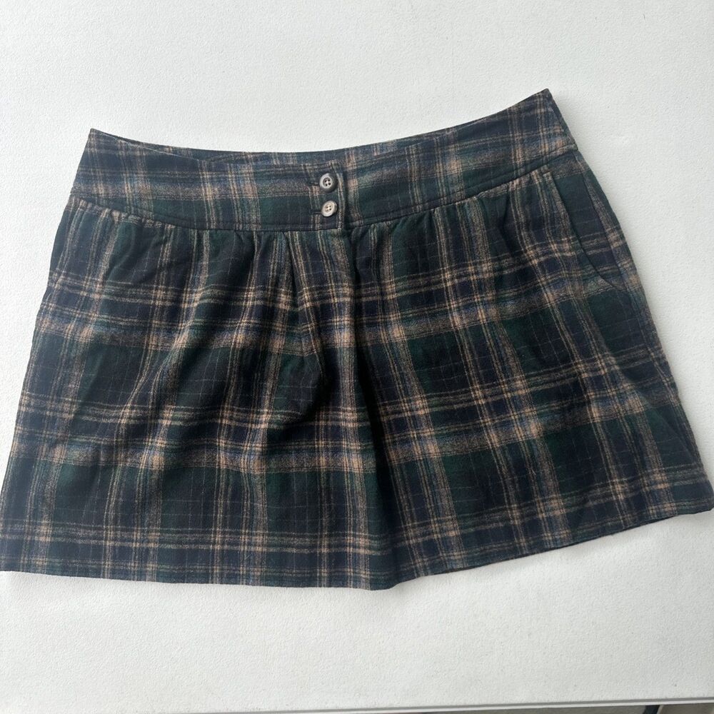 Gap Vintage Women's 12 Y2K Black Wool Pleated Plaid Mini Skirt Preppy Academia